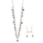 Simulated Crystal & Beaded Long Necklace & Drop Earring Set, Women's, Pink