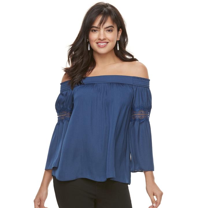 Women's Jennifer Lopez Off-the-shoulder Satin Top, Size: Large, Dark Blue