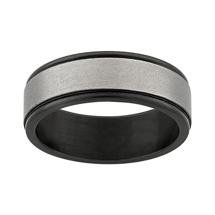 Black Ion-plated Titanium And Titanium Brushed Band - Men, Size: 6