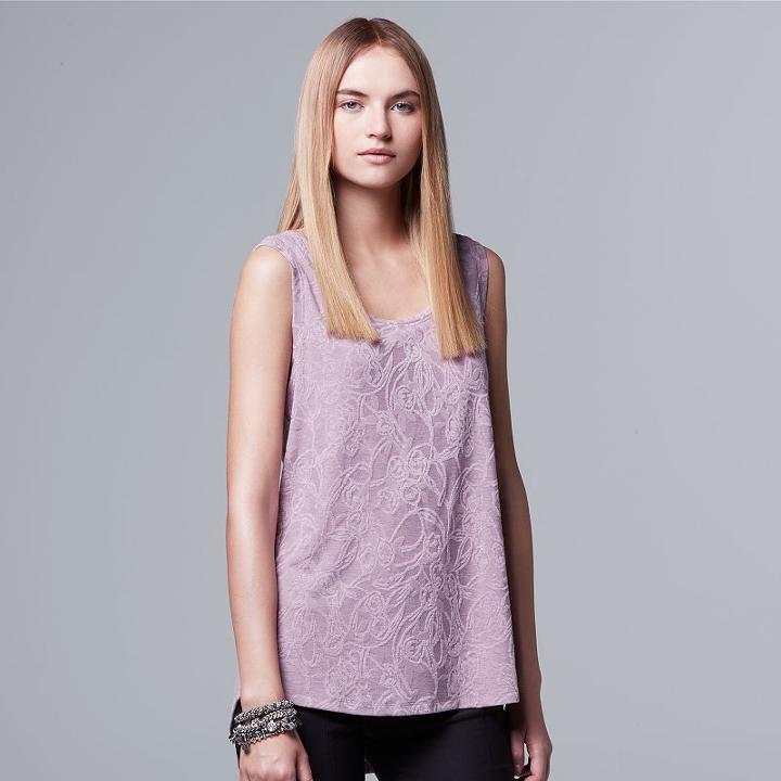 Women's Simply Vera Vera Wang Floral Jaquard Tank, Size: Xs, Med Purple