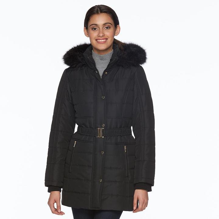 Women's D.e.t.a.i.l.s Hooded Quilted Jacket, Size: Large, Black