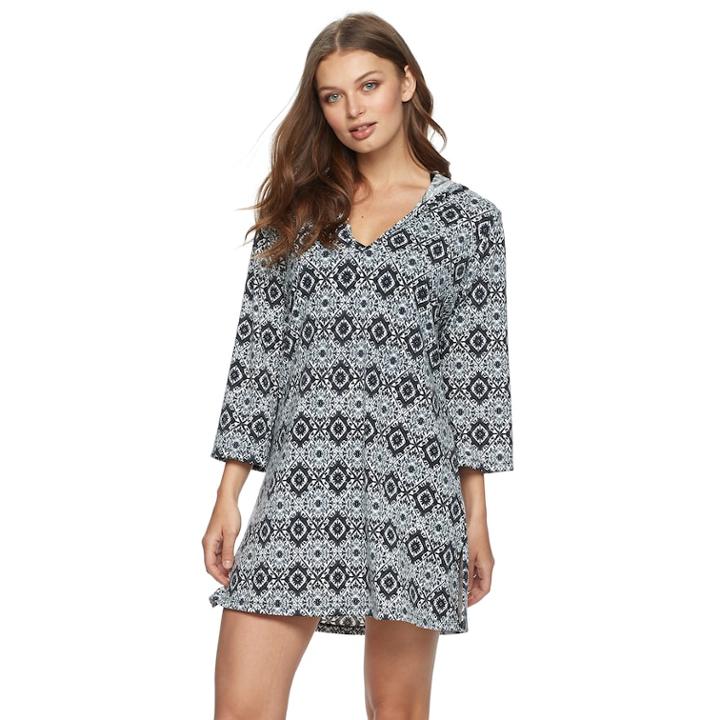 Women's Apt. 9&reg; Hooded Medallion Cover-up, Size: Small, Black