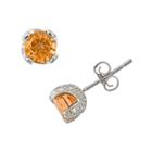 Sterling Silver Citrine And Diamond Accent Stud Earrings, Women's, Orange