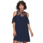 Juniors' Speechless Lace Cold-shoulder Shift Dress, Teens, Size: Xs, Blue (navy)