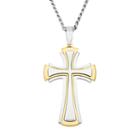 Stainless Steel And Yellow Ion-plated Stainless Steel Cross Pendant Necklace - Men, Size: 24, Grey