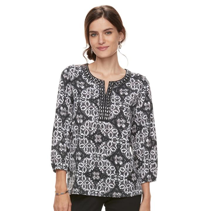Women's Cathy Daniels Rhinestone Keyhole Top, Size: Xl, White Geo