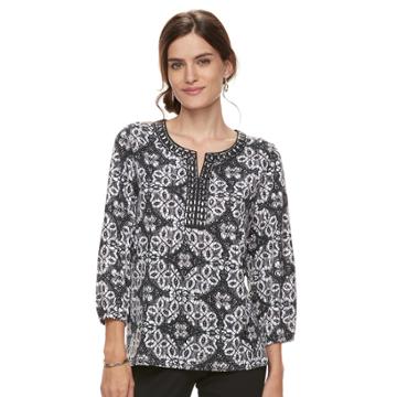 Women's Cathy Daniels Rhinestone Keyhole Top, Size: Xl, White Geo