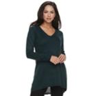 Petite Apt. 9&reg; High-low V-neck Tunic Sweater, Women's, Size: Xl Petite, Dark Green