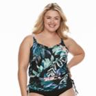 Plus Size Beach Scene Ruched Blouson Tankini Top, Women's, Size: 18 W, Plumeria