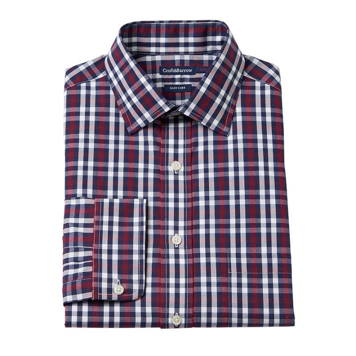 Men's Croft & Barrow&reg; Fitted Easy-care Spread-collar Dress Shirt, Size: 14.5-32/33, Dark Red