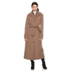 Women's Towne By London Fog Missy Long Hooded Belted Raincoat, Size: Small, Med Brown