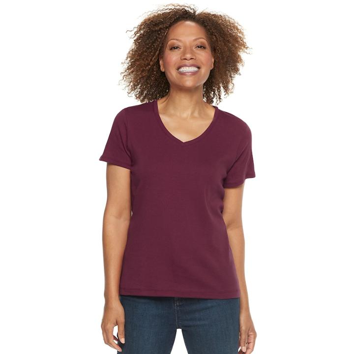 Petite Croft & Barrow&reg; V-neck Tee, Women's, Size: L Petite, Dark Red