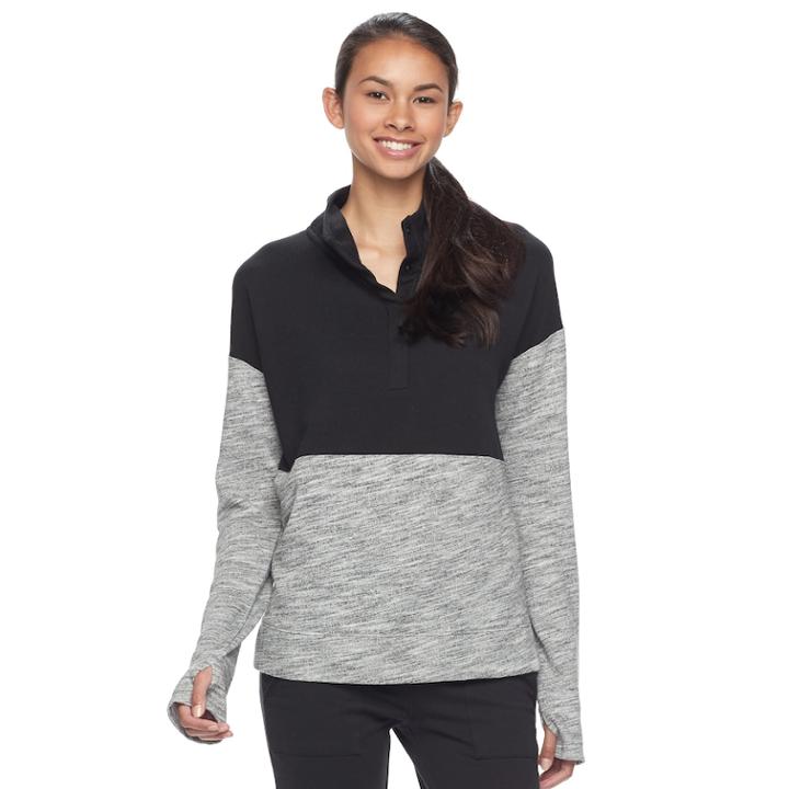 Junior's So&reg; Fleece Quarter Snap Pullover Top, Teens, Size: Small, Oxford