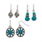 Nickel Free Simulated Turquoise & Textured Bead Drop Earring Set, Women's, Turq/aqua
