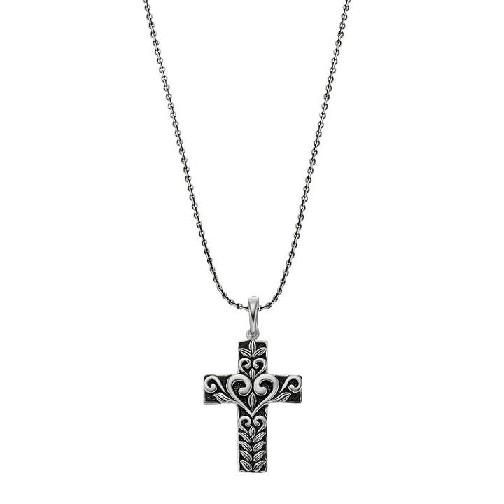 Sterling Silver Bali Cross Pendant Necklace, Women's
