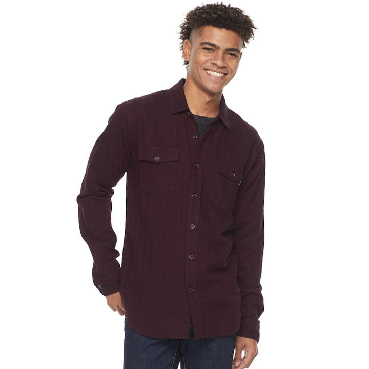 Men's Trinity Collective Rampart Flannel Button-down Shirt, Size: Large, Dark Red