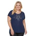 Plus Size Apt. 9&reg; Slubbed Cuffed Tee, Women's, Size: 2xl, Dark Blue