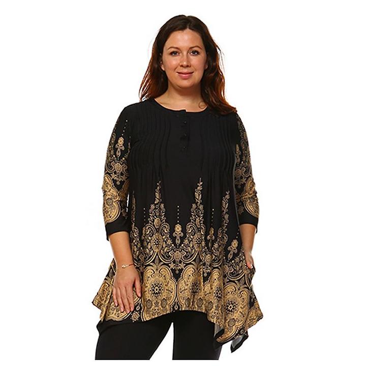 Plus Size White Mark Medallion Shark-bite Tunic, Women's, Size: 2xl, Ovrfl Oth