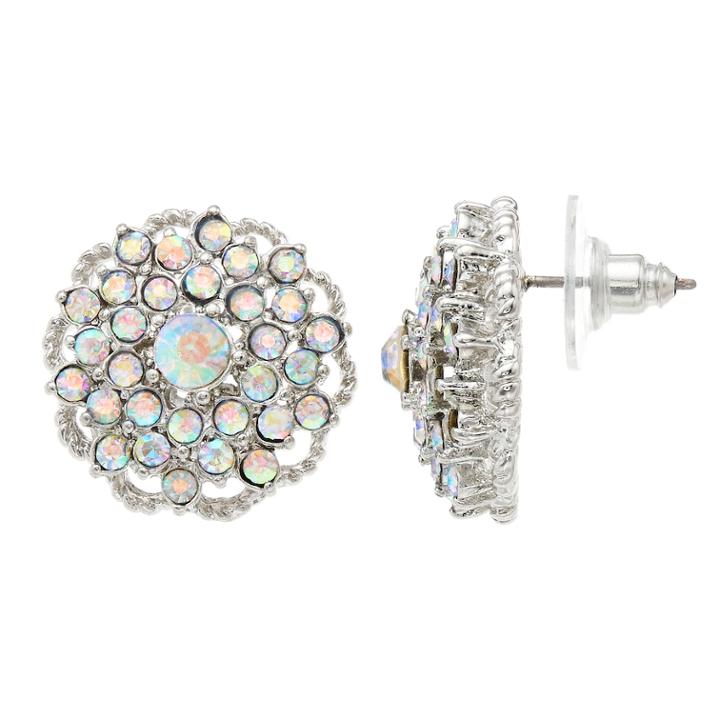 Simulated Crystal Button Stud Earrings, Women's, Silver