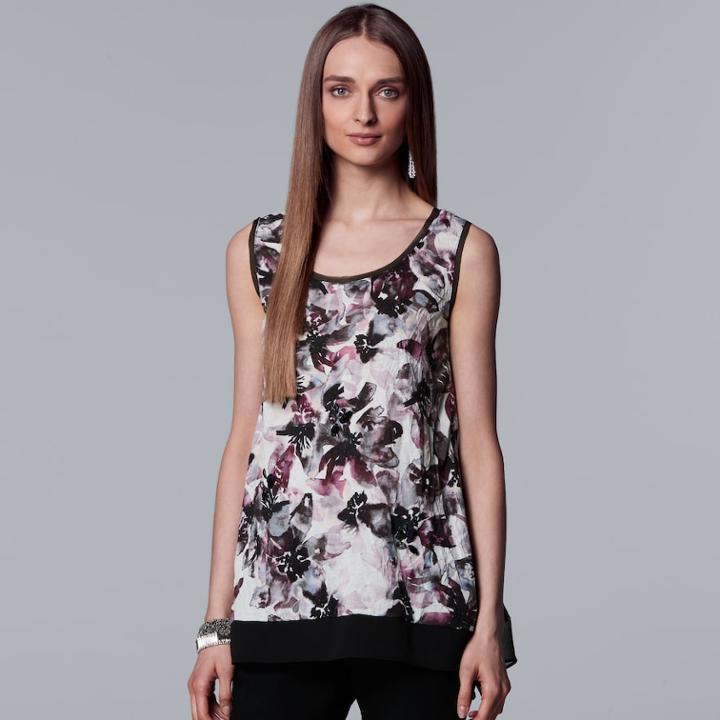 Women's Simply Vera Vera Wang Print Handkerchief Hem Tank, Size: Large, Natural