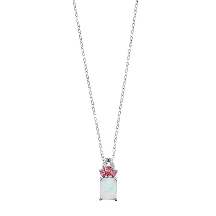 Sterling Silver Simulated Opal & Cubic Zirconia Rectangle Pendant Necklace, Women's, White