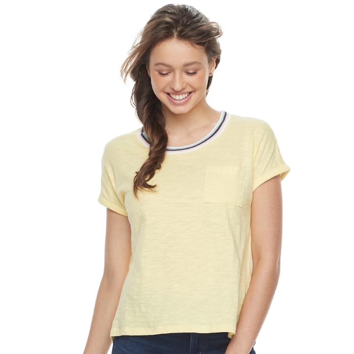 Juniors' Pink Republic Crewneck Ringer Tee, Teens, Size: Large, Yellow