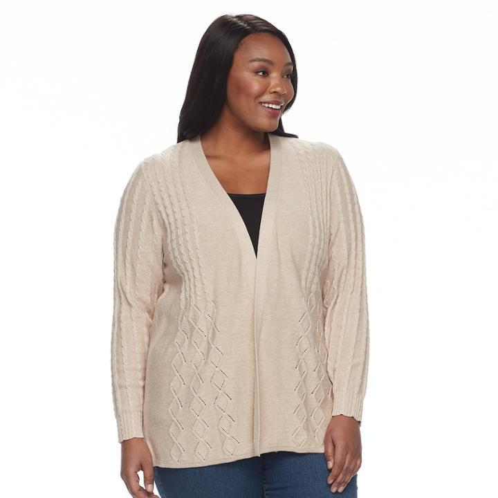 Plus Size Croft & Barrow&reg; Cable Knit Cardigan Sweater, Women's, Size: 3xl, Med Beige