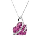 Sterling Silver Lab-created Ruby And Lab-created White Sapphire Wrapped Heart Pendant, Women's, Red