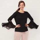 Women's Lc Lauren Conrad Flare Sleeve Chiffon Top, Size: Xs, Black