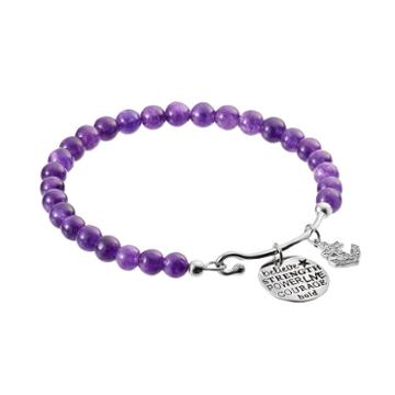 Charmed By Diamonds Amethyst Bead & 1/10 Carat T.w. Diamond Strength Charm Bracelet, Women's, Size: 7.5, Purple