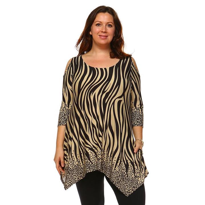 Plus Size White Mark Cold-shoulder Shark-bite Tunic, Women's, Size: 1xl, Ovrfl Oth