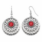Red Medallion Hammered Disc Drop Earrings, Women's