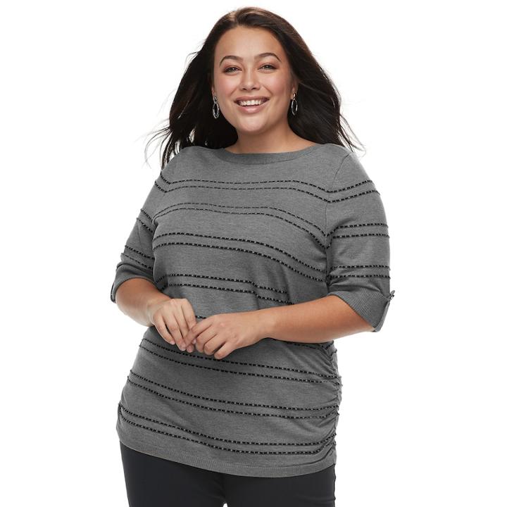 Plus Size Apt. 9&reg; Textured Ruched Boatneck Sweater, Women's, Size: 3xl, Med Grey