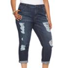 Plus Size Jennifer Lopez Destructed Boyfriend Jeans, Women's, Size: 16 W, Dark Blue