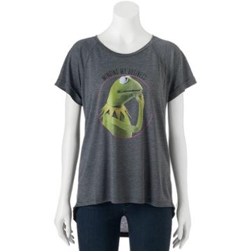 Disney's Kermit The Frog Juniors' Minding My Business Graphic Tee, Girl's, Size: Medium, Grey