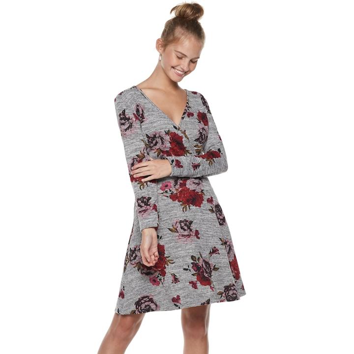 Juniors' Candie's&reg; Lace-back Wrap Dress, Teens, Size: Small, Grey