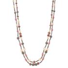 Napier Bead & Simulated Pearl Double Strand Long Necklace, Women's, Multicolor
