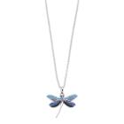 Silver Plated Crystal Dragonfly Pendant Necklace, Women's, Size: 18, Blue