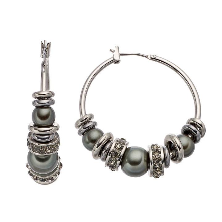 Simply Vera Vera Wang Silver-tone Beaded Hoop Earrings, Women's, Grey Other