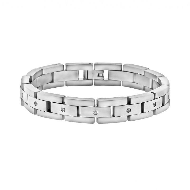 Lynx Stainless Steel 1/10-ct. T.w. Diamond Bracelet - Men, Size: 8.25, White