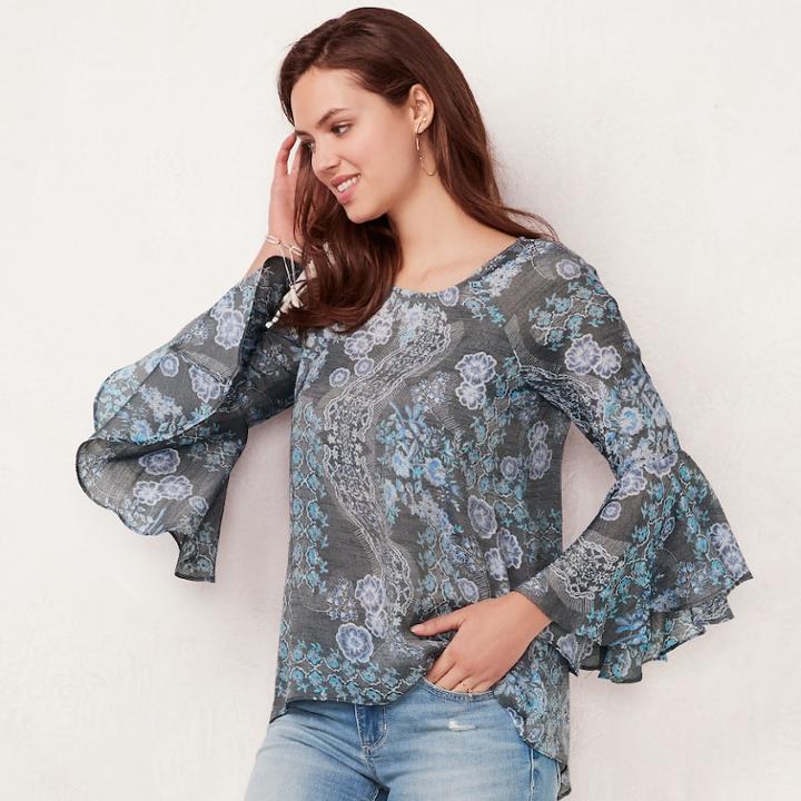 Women's Lc Lauren Conrad Bell-sleeve Top, Size: Xl, Dark Blue