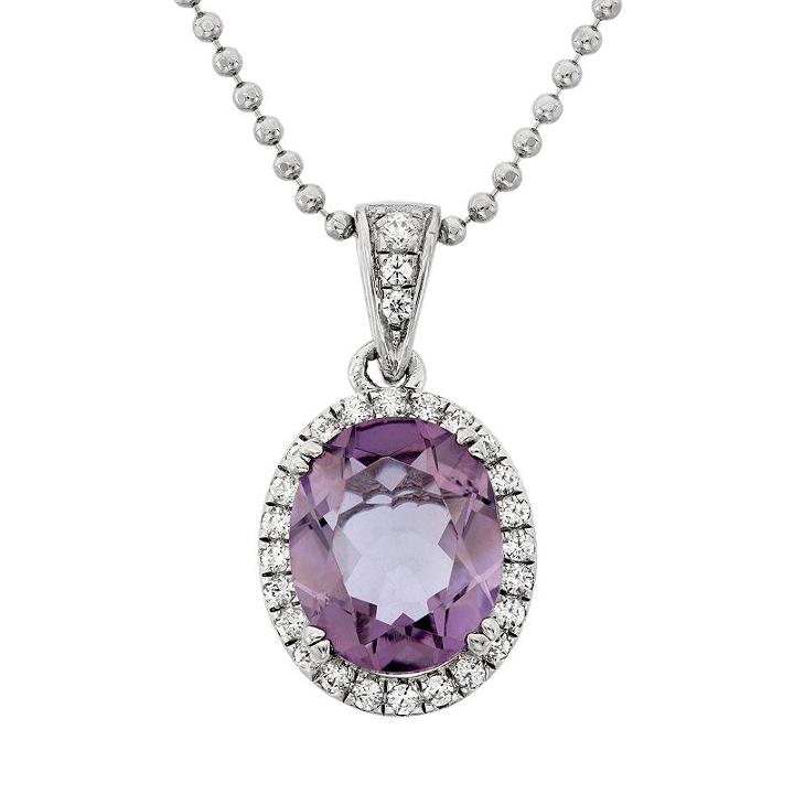 Amethyst And Cubic Zirconia Platinum Over Silver Oval Halo Pendant Necklace, Women's, Size: 18, Purple