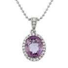 Amethyst And Cubic Zirconia Platinum Over Silver Oval Halo Pendant Necklace, Women's, Size: 18, Purple