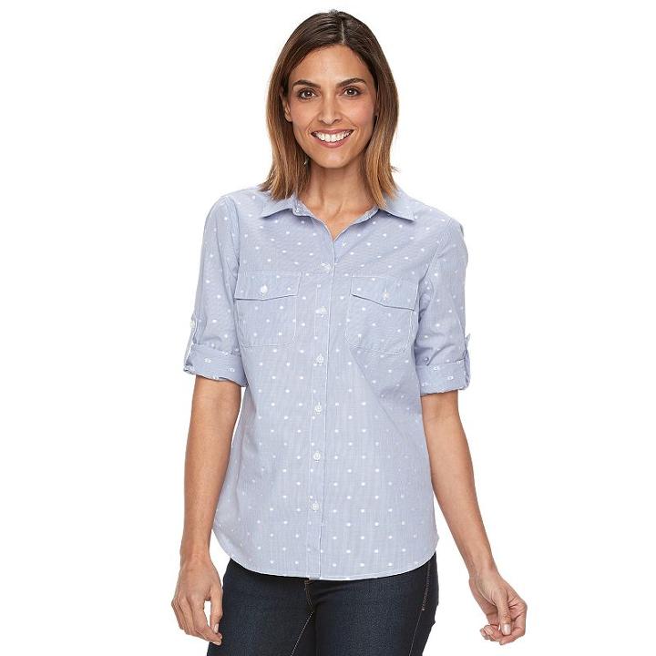 Plus Size Croft & Barrow&reg; Roll-tab Shirt, Women's, Size: 1xl, Blue (navy)
