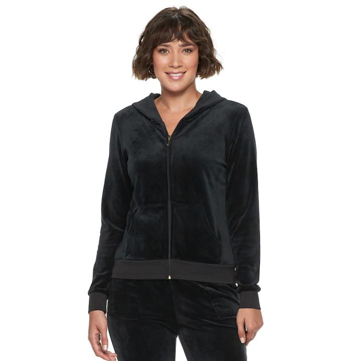 Women's Juicy Couture Ultrasoft Velour Hooded Jacket, Size: Medium, Dark Grey