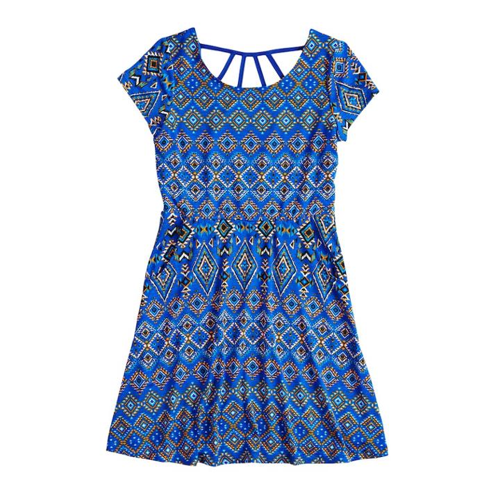 Girls 7-16 Three Pink Hearts Strappy Skater Dress, Size: 14, Med Blue