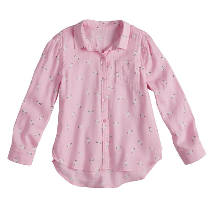 Girls 4-10 Jumping Beans&reg; Kitty Cat Button-up Shirt, Size: 7, Light Pink