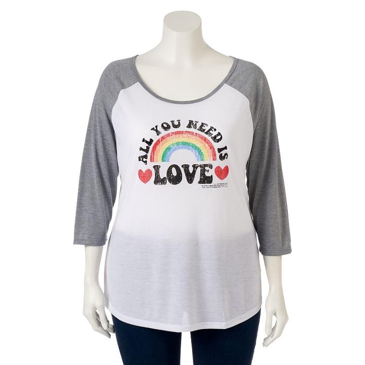 Juniors' Plus Size All You Need Is Love Raglan Graphic Tee, Girl's, Size: 3xl, White Oth