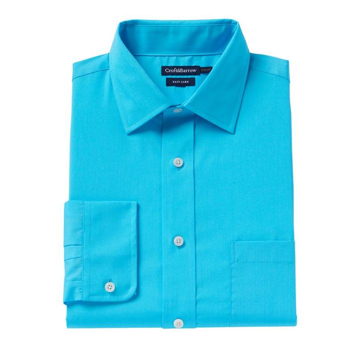 Men's Croft & Barrow&reg; Slim-fit Easy Care Spread-collar Dress Shirt, Size: 15-32/33, Turquoise/blue (turq/aqua)