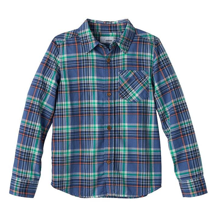 Boys 4-7 Sonoma Goods For Life&trade; Plaid Flannel Button Down Long Sleeve Shirt, Boy's, Size: 7x, Blue (navy)